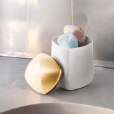 Porta Cotonete e Algodão Branco e Dourado - Ela Decora